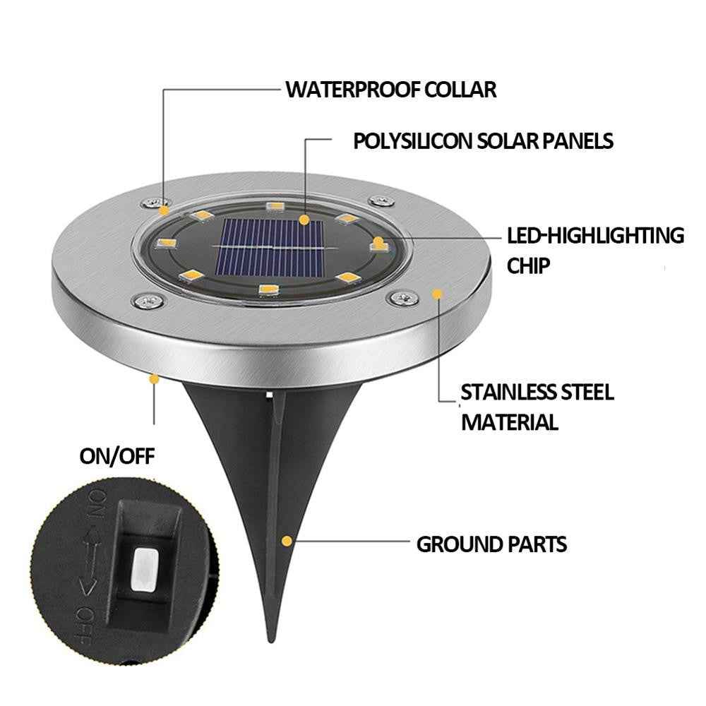 8/10/12LED Solar Power Buried Light Under Ground Lamp Outdoor Path Way Garden Decking White Warm White Light Landscape Lights|Outdoor Landscape Lighting