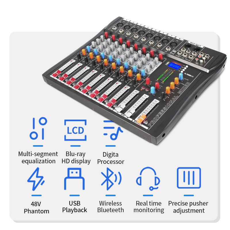 8-Channel Professional Audio Mixer Dj Stage Console Digital Sound