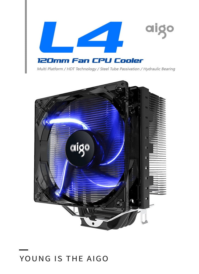Aigo 120mm 4pin CPU fan CPU Cooler 4 Heatpipes CPU Cooler Radiator for AMD Intel 775/115/AM3/AM4 Blue LED Silent CPU Cooling fan|Fans & Cooling - Frontier General Hardware