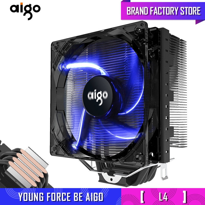 Aigo 120mm 4pin CPU fan CPU Cooler 4 Heatpipes CPU Cooler Radiator for AMD Intel 775/115/AM3/AM4 Blue LED Silent CPU Cooling fan|Fans & Cooling - Frontier General Hardware
