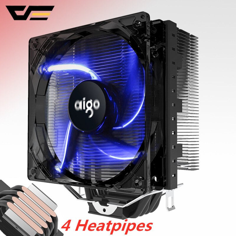 Aigo 120mm 4pin CPU fan CPU Cooler 4 Heatpipes CPU Cooler Radiator for AMD Intel 775/115/AM3/AM4 Blue LED Silent CPU Cooling fan|Fans & Cooling - Frontier General Hardware