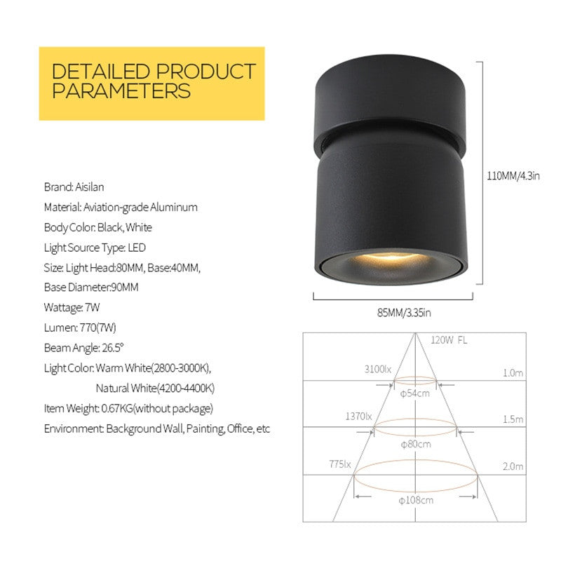 Aisilan Led Surface Mounted Ceiling Downlight Adjustable 90 degrees Nordic Spot light for indoor Foyer,Living Room AC 90 260V|Downlights - Frontier General Hardware