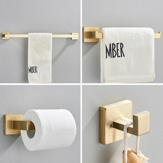 Brushed Gold Bathroom Accessories Set Stainless Steel Wall Mount Toilet Paper Holder Towel Bar Rack Hook Hanger Hardware Frontier General Hardware