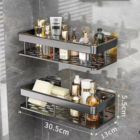 Bathroom Corner Shelf Makeup Storage Organizer Space Aluminum No Drill Wall Shelf With Square And Triangle Baskets Frontier General Hardware