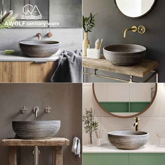 Bathroom Sinks Art Ceramic Vessel Imitation stone Washing Basin Bowl For Bathroom Or Balcony Restoring Ancient Ways Sink AM855|Bathroom Sinks