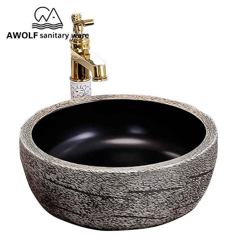 Bathroom Sinks Art Ceramic Vessel Imitation stone Washing Basin Bowl For Bathroom Or Balcony Restoring Ancient Ways Sink AM855|Bathroom Sinks