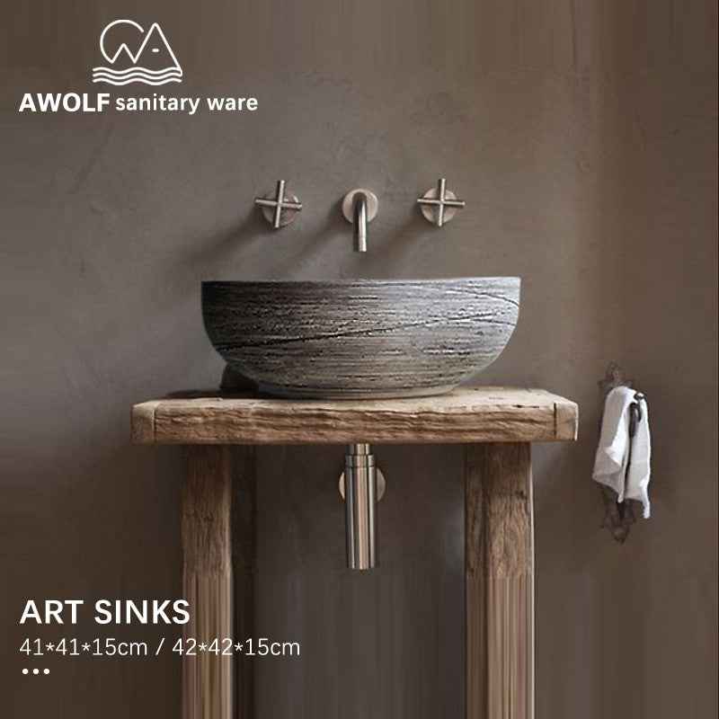 Bathroom Sinks Art Ceramic Vessel Imitation stone Washing Basin Bowl For Bathroom Or Balcony Restoring Ancient Ways Sink AM855|Bathroom Sinks