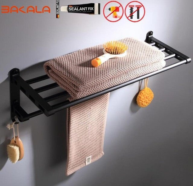 Black Bathroom Accessories Paper towel rack Blower frame Single pole Double rod Towel rack Soap dish Towel ring Clothes hook|Bath Hardware Sets - Frontier General Hardware