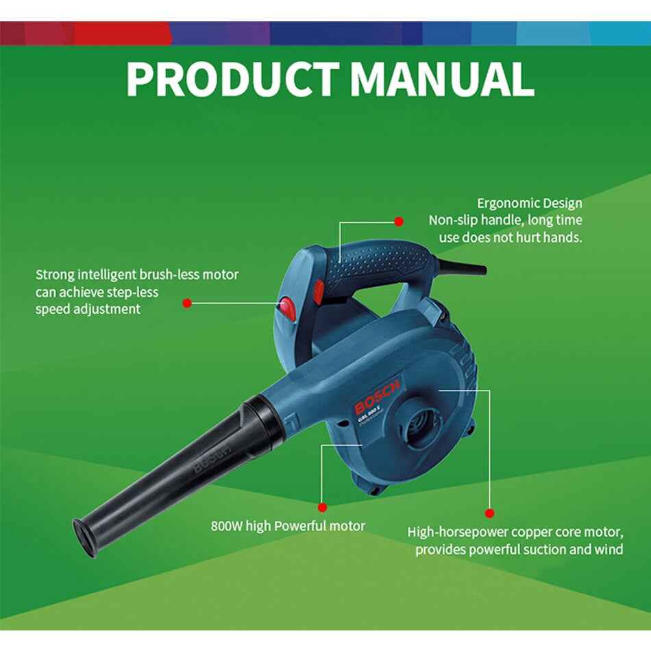 Bosch Electric Handheld Cordless Air Blower Vacuum Dust Cleaner 800W Leaf House Cleaning Blowing And Suction For Woodworking|Blowers