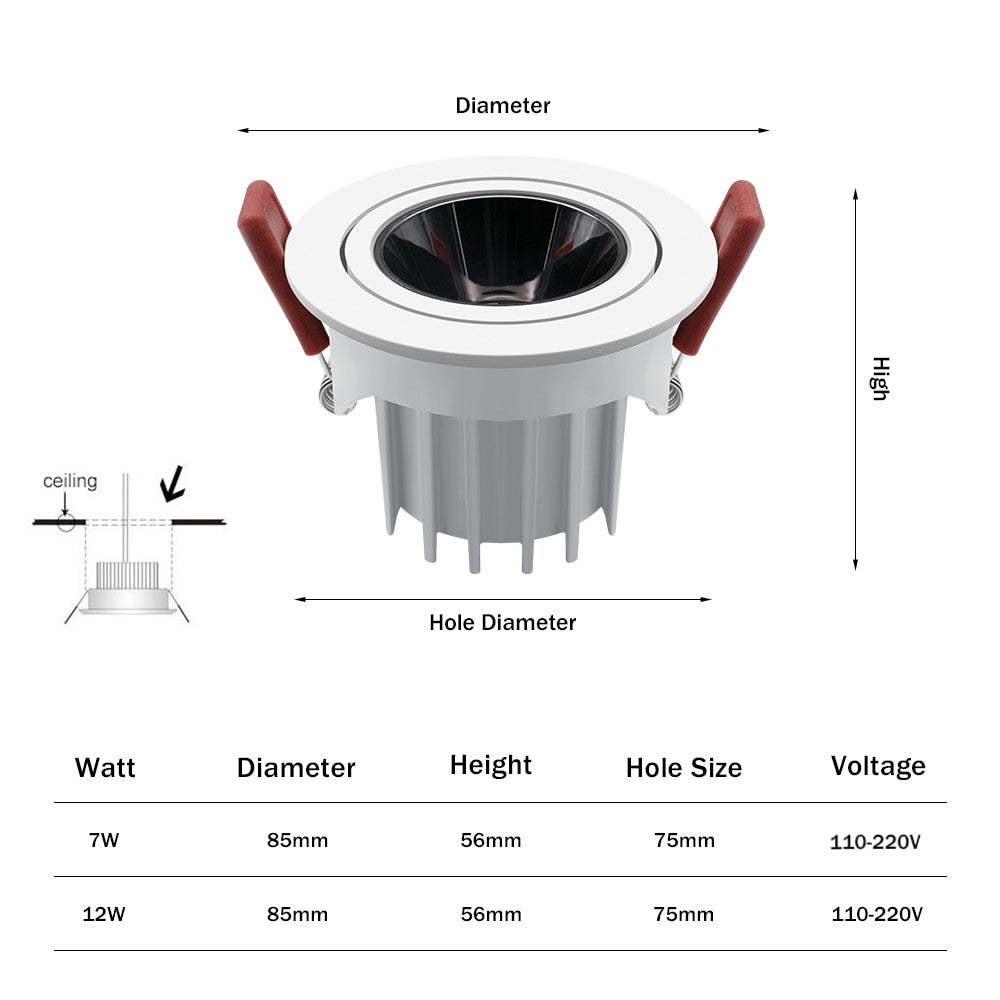 [DBF]2020 New High CRI≥90 Anti Glare LED COB Recessed Downlight 7W 12W Angle Adjustable Ceiling Spot Lights Kitchen Living Room|Downlights - Frontier General Hardware