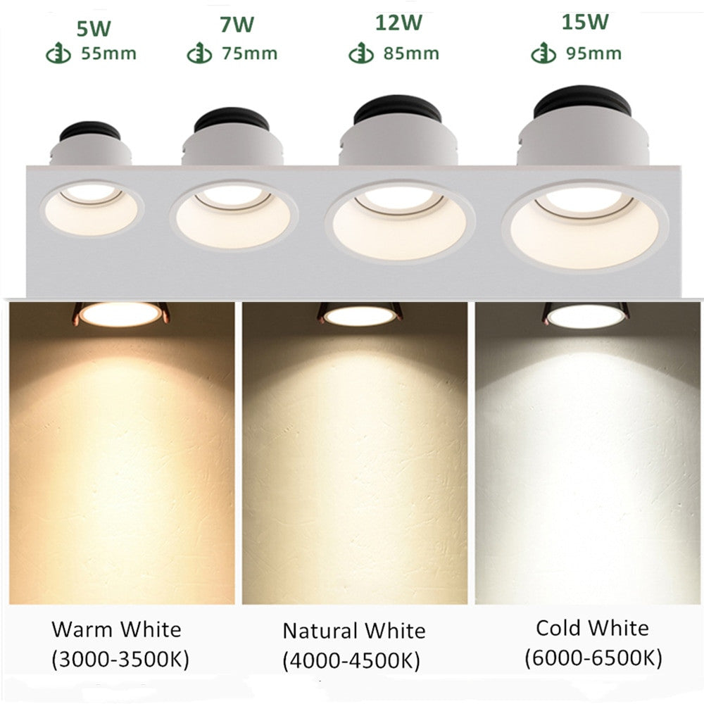 [DBF]Angle Adjustable Deep Anti Glare LED COB Recessed Downlight 5W 7W 12W 15W Round White LED Ceiling Spot Light Pic Background|Downlights - Frontier General Hardware