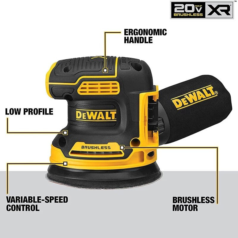 DEWALT 20V Brushless Cordless Random Orbital Sander DCW210B Handheld Variable-Speed Vibration Polishing Woodworking Sander Tools Frontier General Hardware