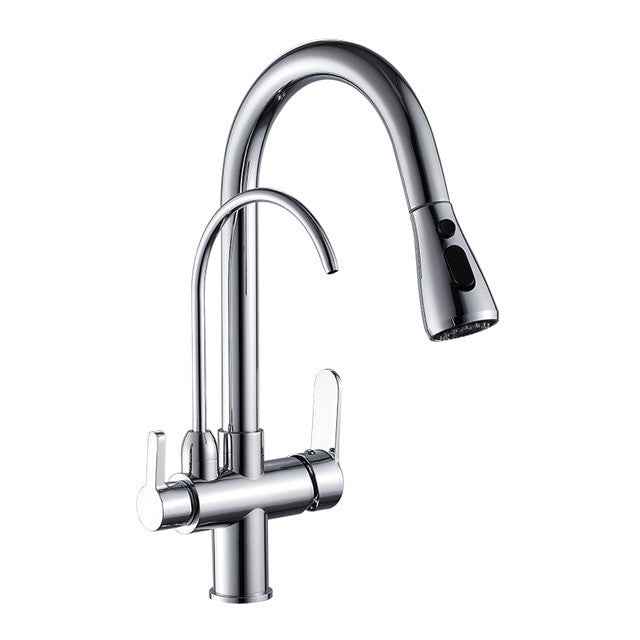 Deck Mounted Black Kitchen Faucets Pull Out Hot Cold Water Filter Tap for Kitchen Three Ways Sink Mixer Kitchen Faucet ELK9139B|Kitchen Faucets