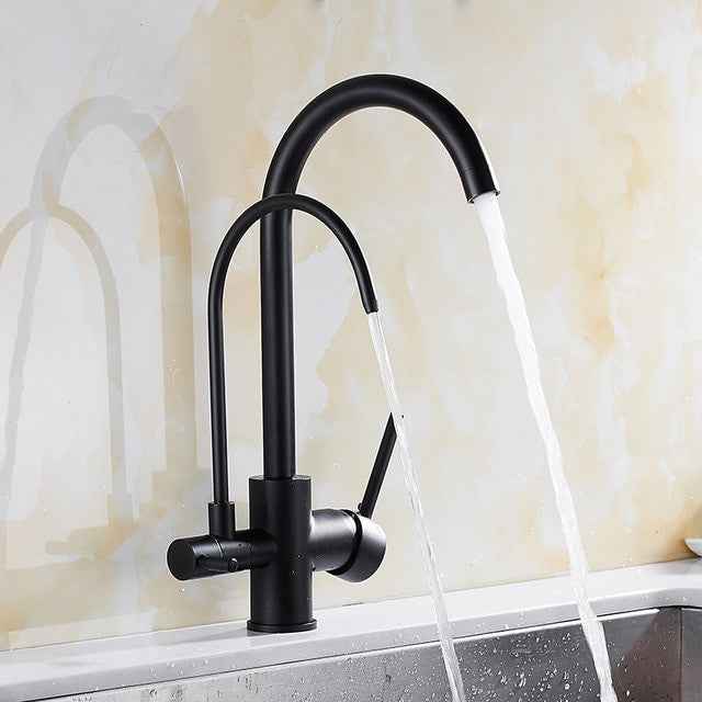 Deck Mounted Black Kitchen Faucets Pull Out Hot Cold Water Filter Tap for Kitchen Three Ways Sink Mixer Kitchen Faucet ELK9139B|Kitchen Faucets