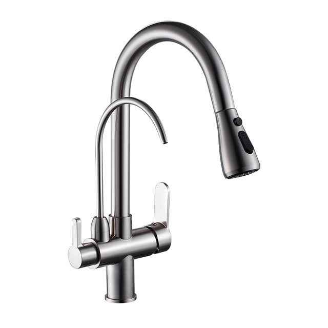 Deck Mounted Black Kitchen Faucets Pull Out Hot Cold Water Filter Tap for Kitchen Three Ways Sink Mixer Kitchen Faucet ELK9139B|Kitchen Faucets