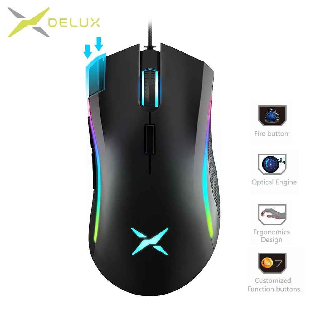 Delux M625 RGB Backlight Gaming Mouse 12000 DPI 12000 FPS 7 Programmable Buttons Optical USB Wired Mice For Computer FPS Gamer|wired mice|12000 dpimouse 12000 dpi