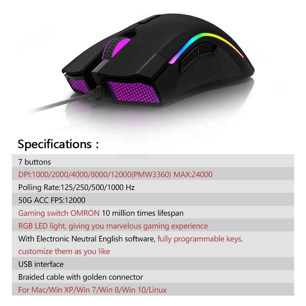 Delux M625 RGB Backlight Gaming Mouse 12000 DPI 12000 FPS 7 Programmable Buttons Optical USB Wired Mice For Computer FPS Gamer|wired mice|12000 dpimouse 12000 dpi
