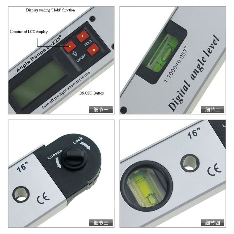 16 Inch Digital Protractor Angle Finder Level With LCD Display 0 To 225 Degree Inclinometer Ruler Frontier General Hardware