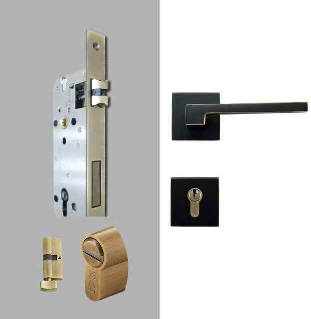 Dooroom Brass Door Lever American Nordic Modern Solid Wood Interior Door Lock Bedroom Split Mechanical Set Handle Black Square|Door Locks