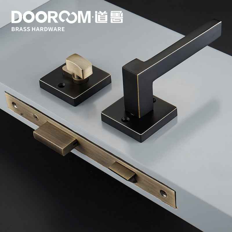 Dooroom Brass Door Lever American Nordic Modern Solid Wood Interior Door Lock Bedroom Split Mechanical Set Handle Black Square|Door Locks