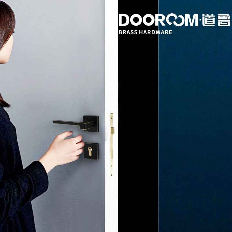 Dooroom Brass Door Lever American Nordic Modern Solid Wood Interior Door Lock Bedroom Split Mechanical Set Handle Black Square|Door Locks