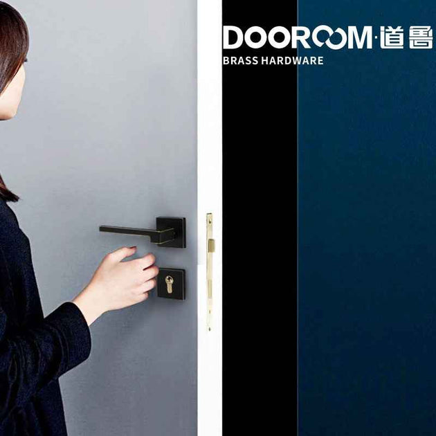 Dooroom Brass Door Lever American Nordic Modern Solid Wood Interior Door Lock Bedroom Split Mechanical Set Handle Black Square|Door Locks