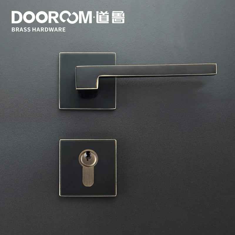 Dooroom Brass Door Lever American Nordic Modern Solid Wood Interior Door Lock Bedroom Split Mechanical Set Handle Black Square|Door Locks