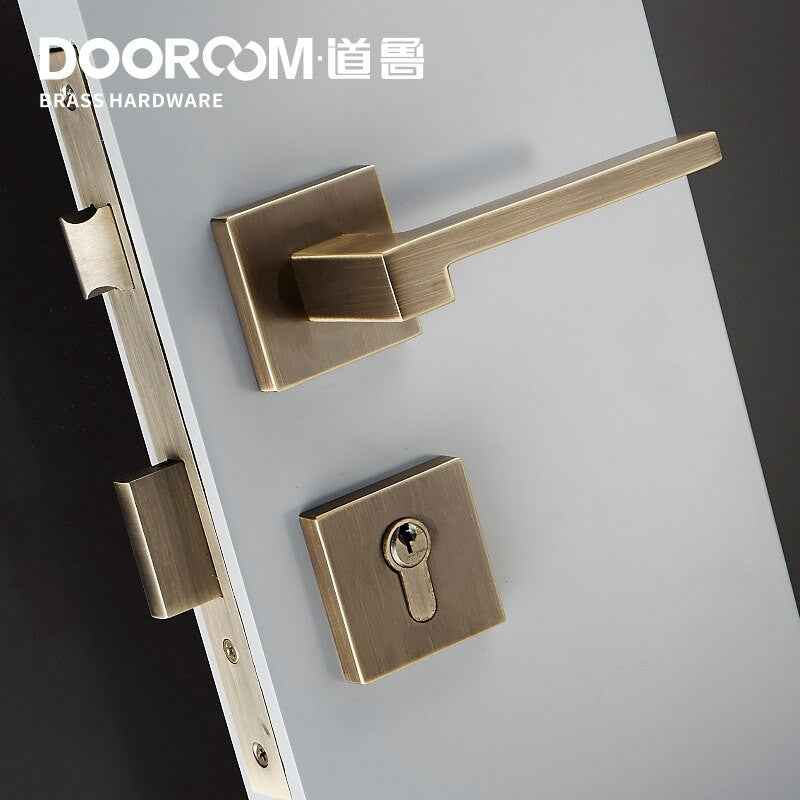 Dooroom Brass Door Lever American Nordic Modern Solid Wood Interior Door Lock Bedroom Split Mechanical Set Handle Black Square|Door Locks