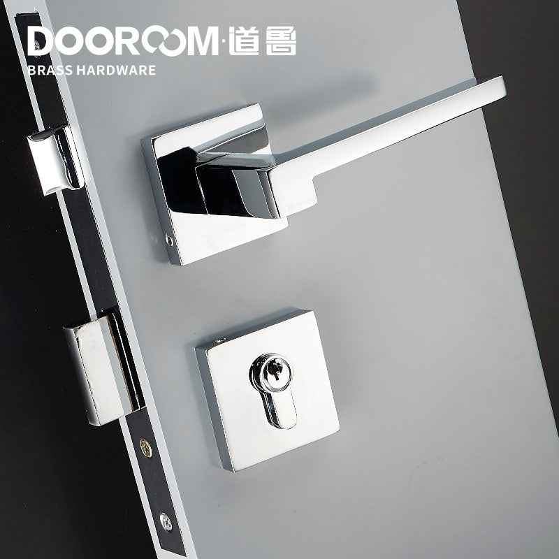 Dooroom Brass Door Lever American Nordic Modern Solid Wood Interior Door Lock Bedroom Split Mechanical Set Handle Black Square|Door Locks