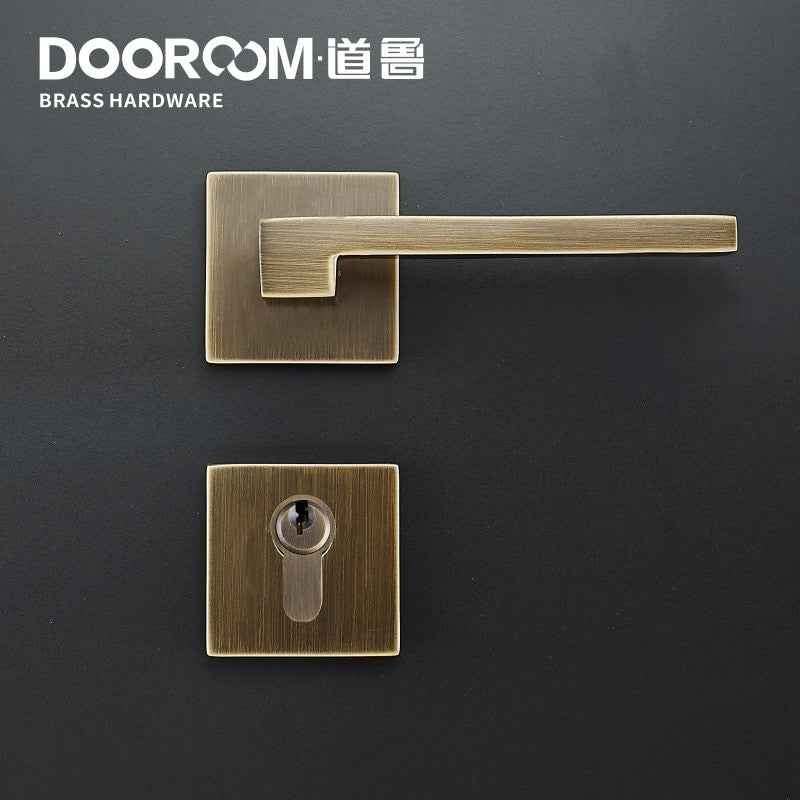 Dooroom Brass Door Lever American Nordic Modern Solid Wood Interior Door Lock Bedroom Split Mechanical Set Handle Black Square|Door Locks