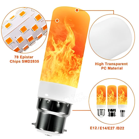 E14 E27 LED Flame Bulb 3 Modes Fire lamp Corn Bulb Flickering B22 LED Dynamic Flame Effect Light 3W 5W AC85V-265V 220V 110V Frontier General Hardware