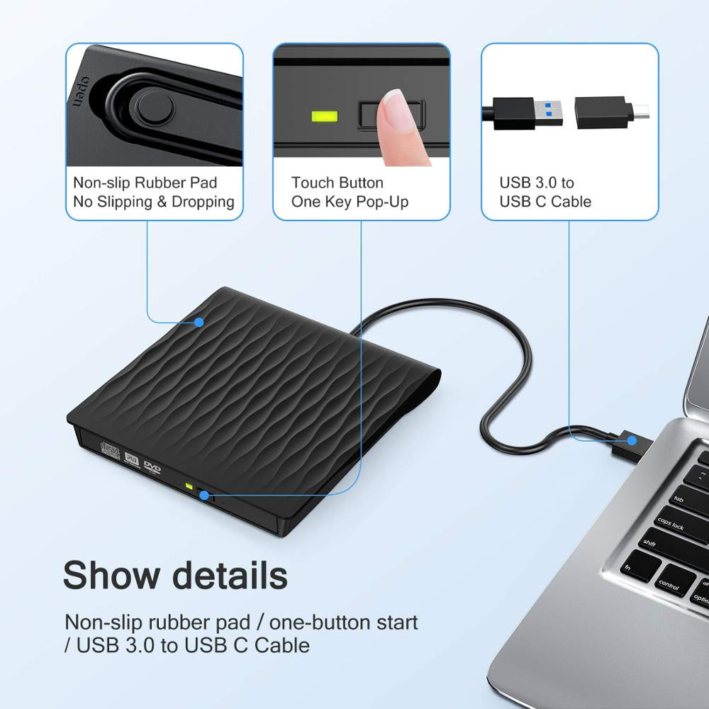 External CD DVD Drive USB 3.0 Type C Portable Ultra Slim CD DVD Rewriter Burner Writer Optical Drive For Windows Linux Mac OS|Optical Drives - Frontier General Hardware