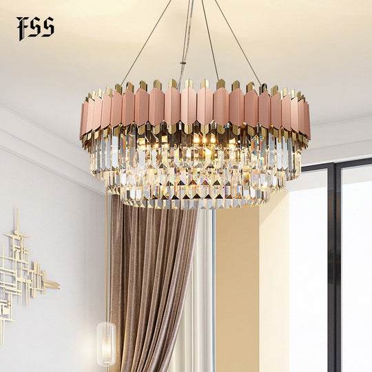 FSS Modern Crystal Rose Gold Rectangle Chandelier For Dining Room Living Room Ceiling Fixture With E14 LED Bulbs Frontier General Hardware