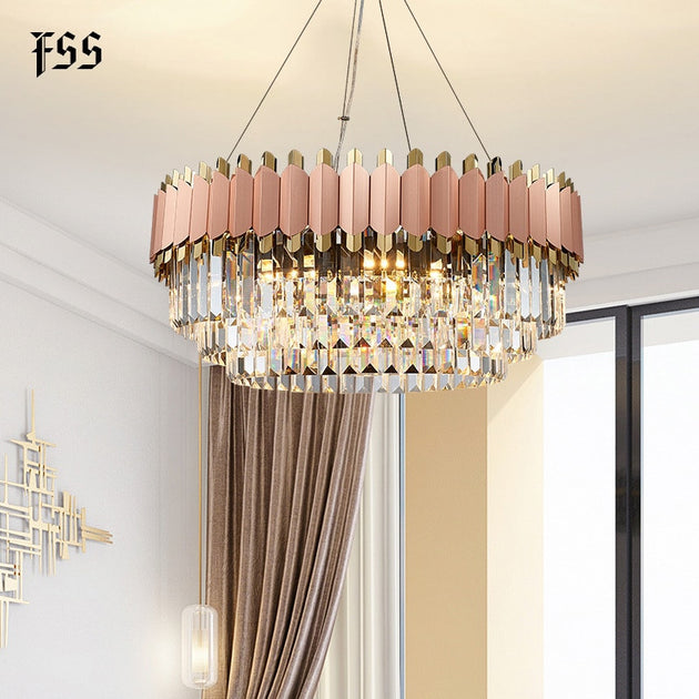 FSS Modern Crystal Rose Gold Rectangle Chandelier For Dining Room Living Room Ceiling Fixture With E14 LED Bulbs Frontier General Hardware