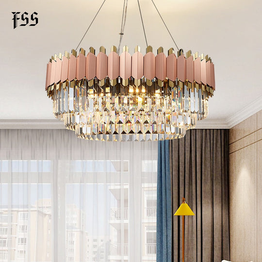 FSS Modern Crystal Rose Gold Rectangle Chandelier For Dining Room Living Room Ceiling Fixture With E14 LED Bulbs Frontier General Hardware