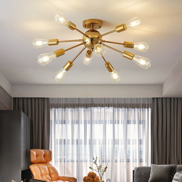 FSS Nordic Gold Sputnik Chandeliers Modern LED 10 Lights For Living Room Bedroom Indoor Lamps Frontier General Hardware