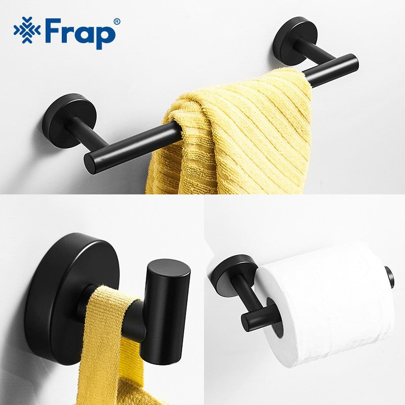 Frap Bath Hardware Sets Black Stainless steel modern bathroom shelf towel bar robe hooks toilet paper holder 3 color Y15003|Bath Hardware Sets - Frontier General Hardware