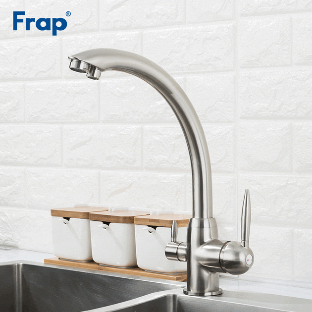 Nickel Finish Brass Deck Mounted Kitchen Faucet F4399 180 Degree Swivel Tap With Filtration Features Frontier General Hardware