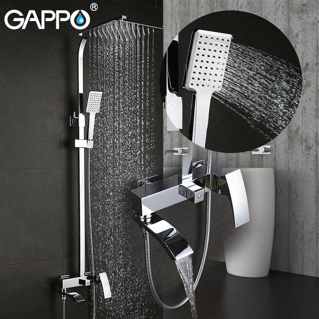 GAPPO Shower System bathroom shower faucet tap bath mixer bathtub faucet set waterfall shower set chrome rain shower head|Shower System| - Frontier General Hardware