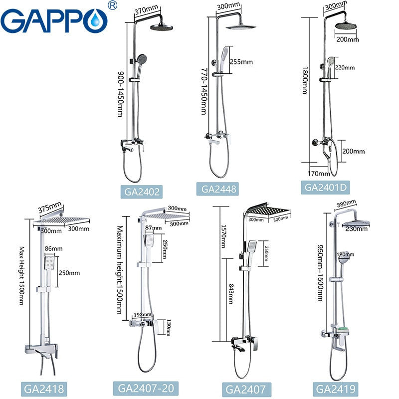 GAPPO Shower System bathroom shower faucet tap bath mixer bathtub faucet set waterfall shower set chrome rain shower head|Shower System| - Frontier General Hardware