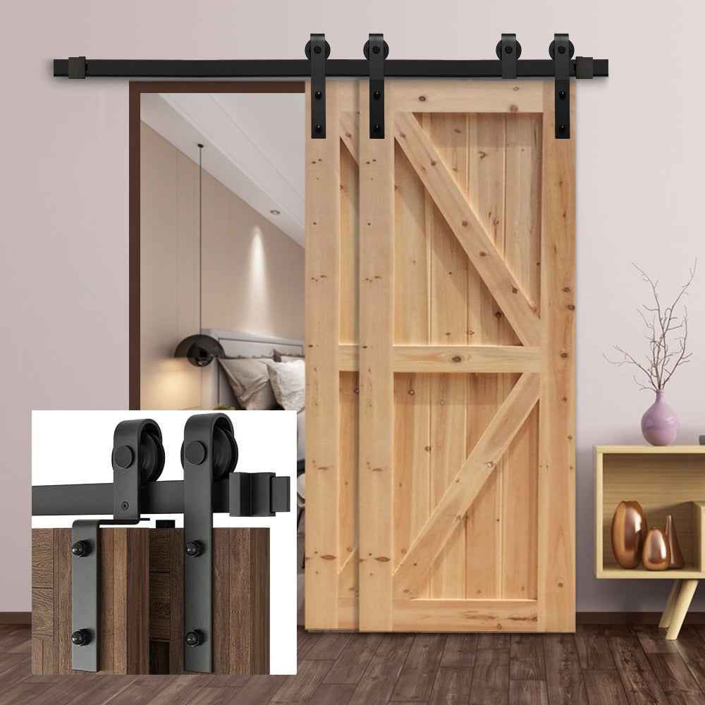 Gifsin Bypass Sliding Barn Door Hardware Track Bent Hanger Bypassing System 4 9.6FT|Doors