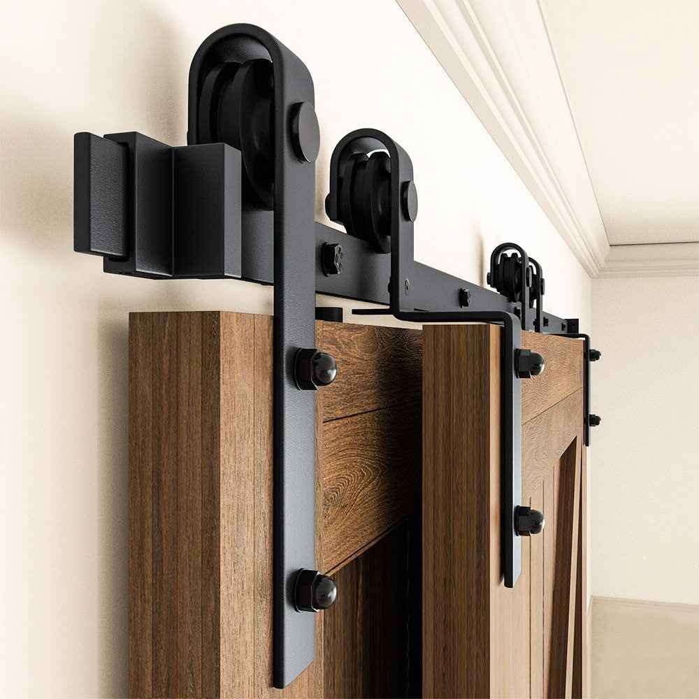 Gifsin Bypass Sliding Barn Door Hardware Track Bent Hanger Bypassing System 4 9.6FT|Doors