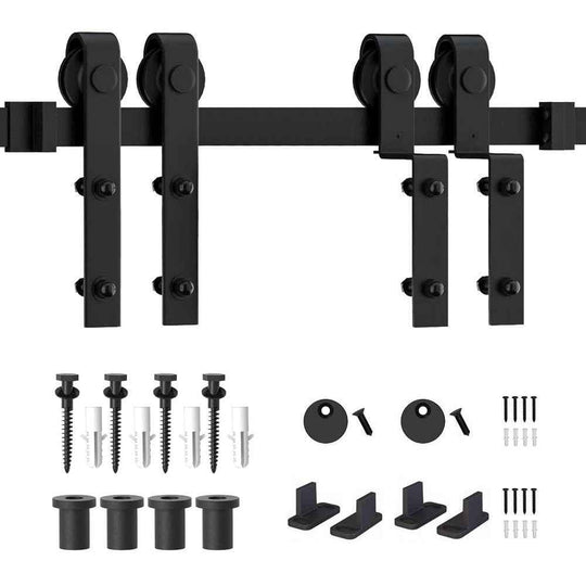 Gifsin Bypass Sliding Barn Door Hardware Track Bent Hanger Bypassing System 4 9.6FT|Doors