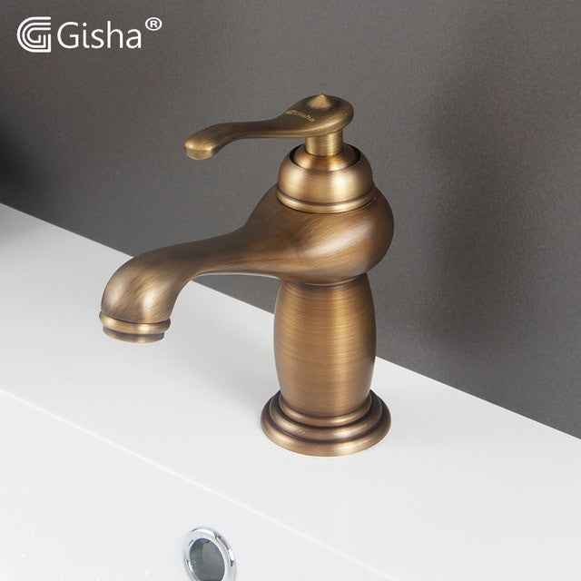 Gisha Bathroom Sink Basin Faucets Contemporary Antique Brass Faucet Mixer Water Tap Rotate Single Handle Hot And Cold Crane|Basin Faucets