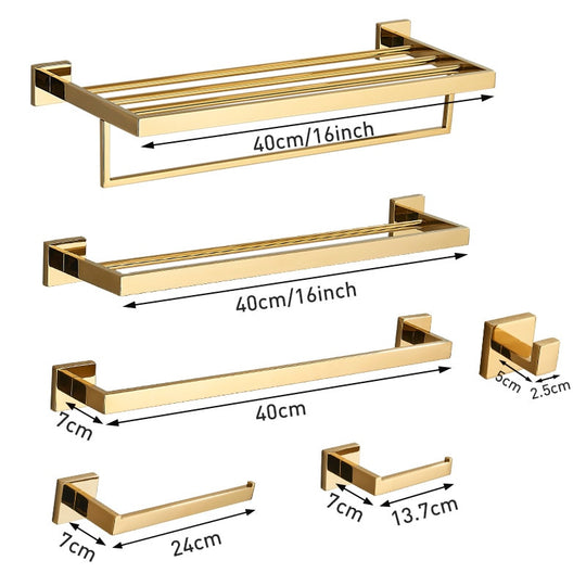 Golden Stainless Steel Bathroom Hardware Set Includes Paper Holder Towel Rack Bar Rail Nail Installation Shelf Frontier General Hardware