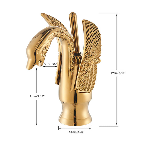 Golden Basin Deck Mount Swan Shape Faucet With Single Handle Hot Cold Water Mixer Tap For Sink Frontier General Hardware