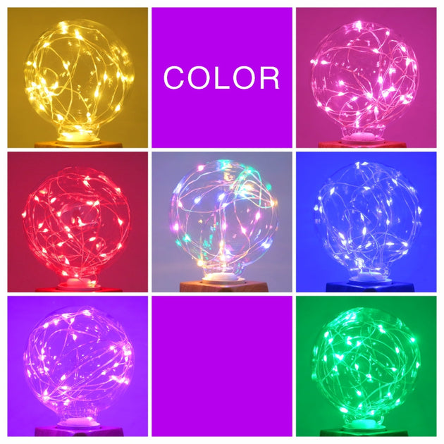 LED Edison String Night Light Bulb E27 110V 220V G95 Colorful Round Globe Glass RGB Copper Wire Bulb Home Decor Holiday Frontier General Hardware