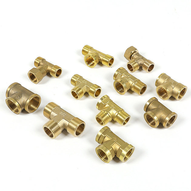 1Pc Pneumatic Brass Pipe fitting Male-Female Thread conversion connect 1/8" 1/4" 3/8" BSP Tee Type copper water oil gas adapter Frontier General Hardware