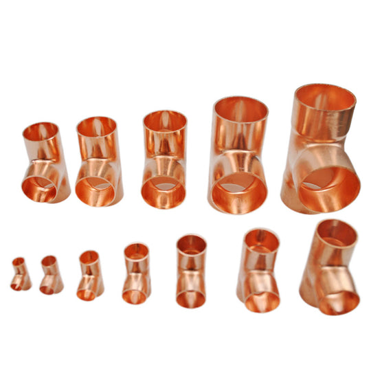 Copper Fitting Equal Tee Welding Pipe Connector 3 Ways for Air Conditioning Refrigeration 6.35mm to 50.8mm Frontier General Hardware