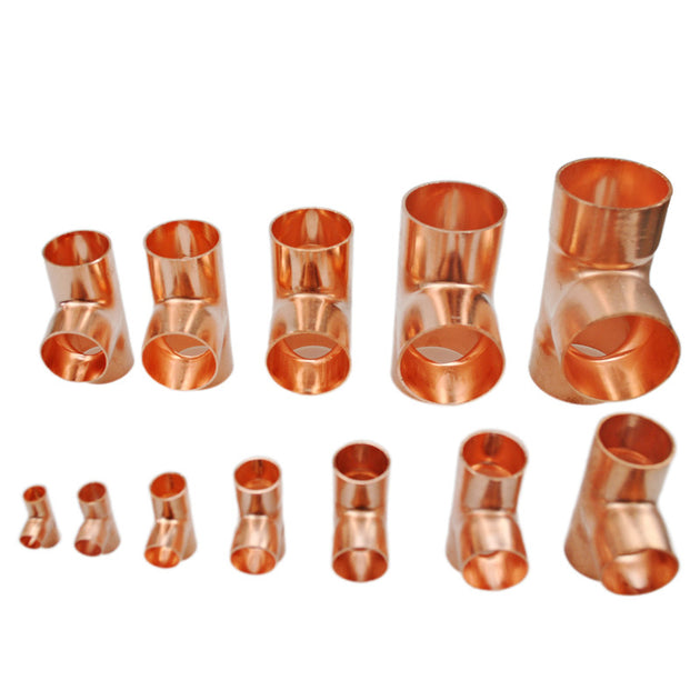 Copper Fitting Equal Tee Welding Pipe Connector 3 Ways for Air Conditioning Refrigeration 6.35mm to 50.8mm Frontier General Hardware